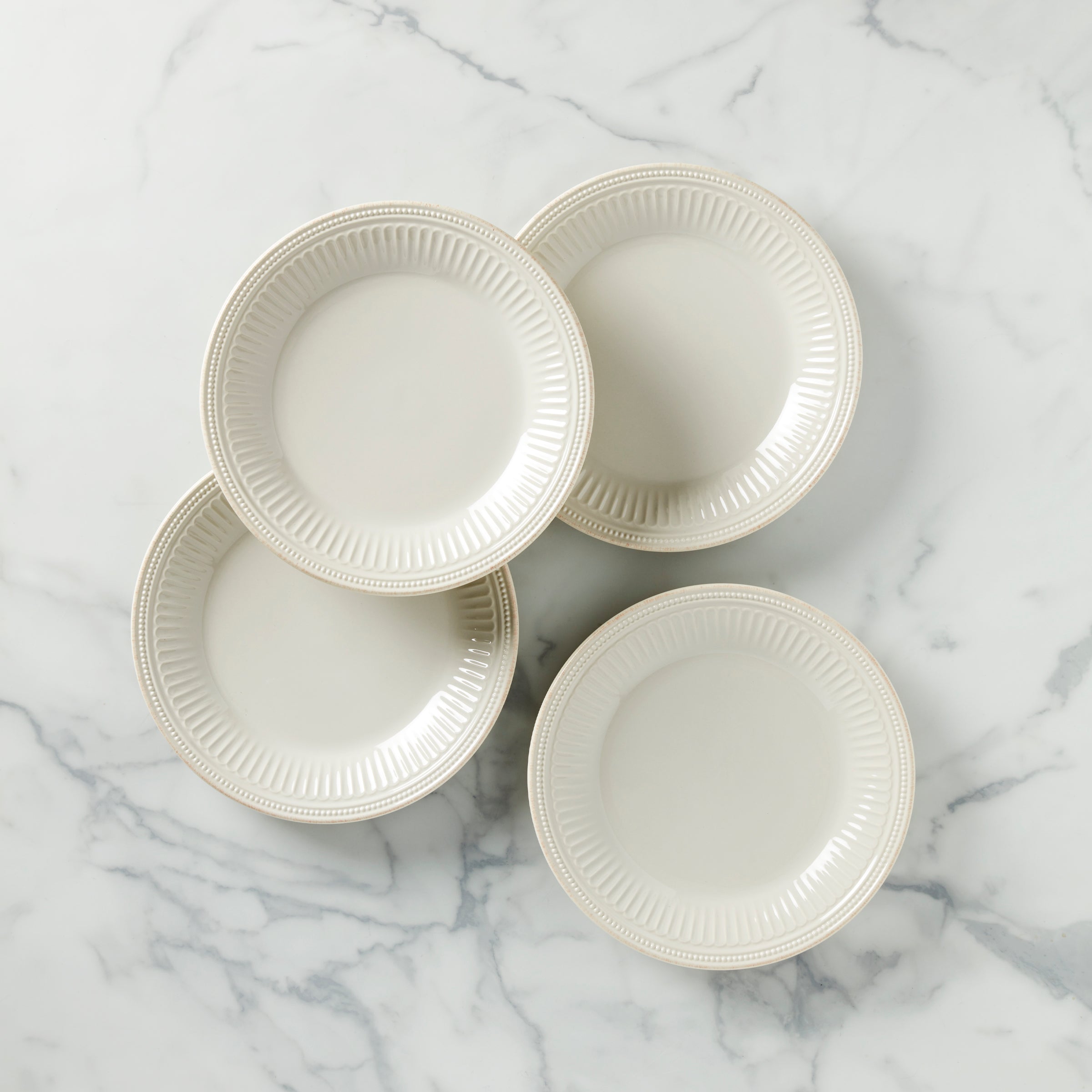 Grooved Beaded Stoneware Dinner Plates, Set of 4