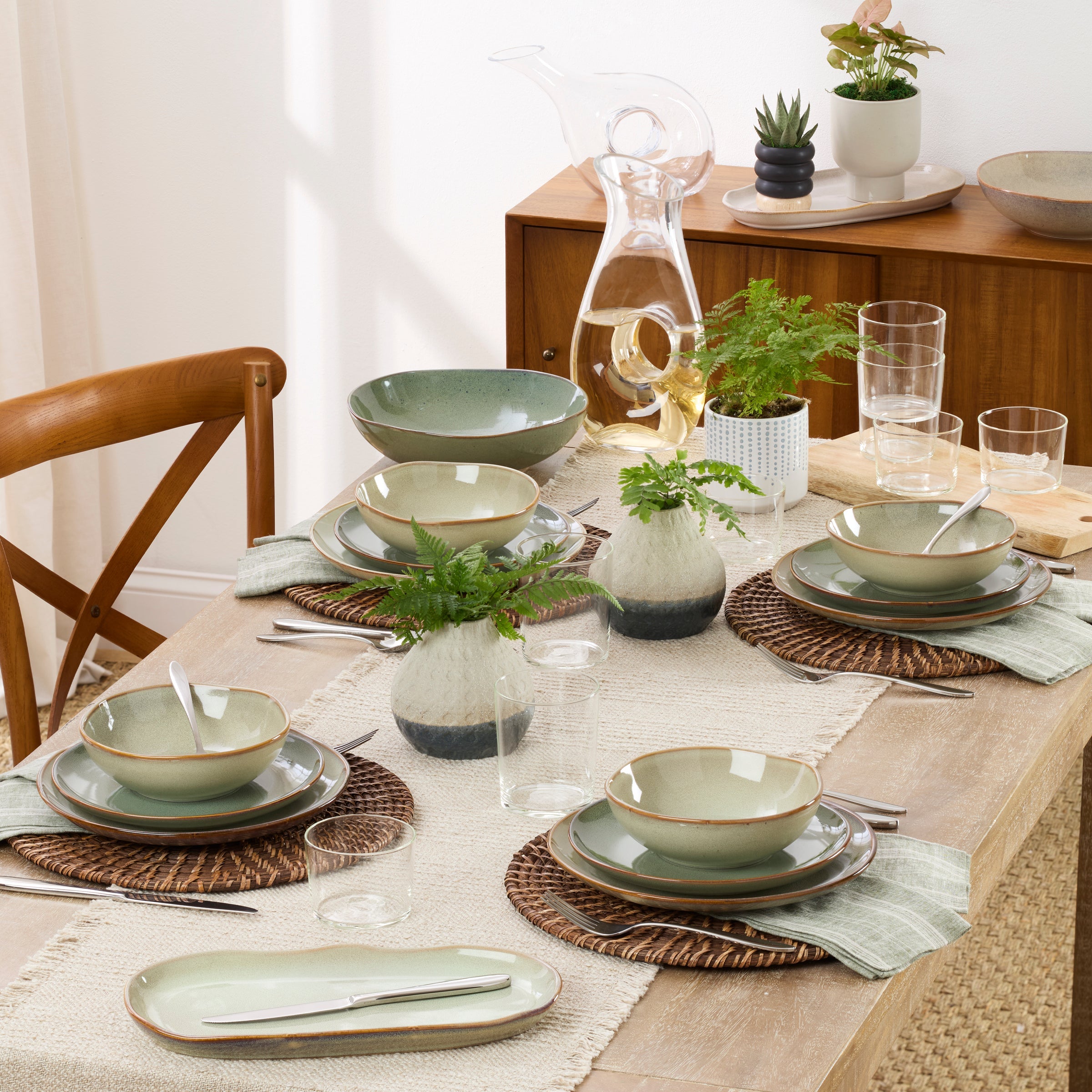 Sage Green Stoneware Dinnerware Set, 12-Piece - Image 2