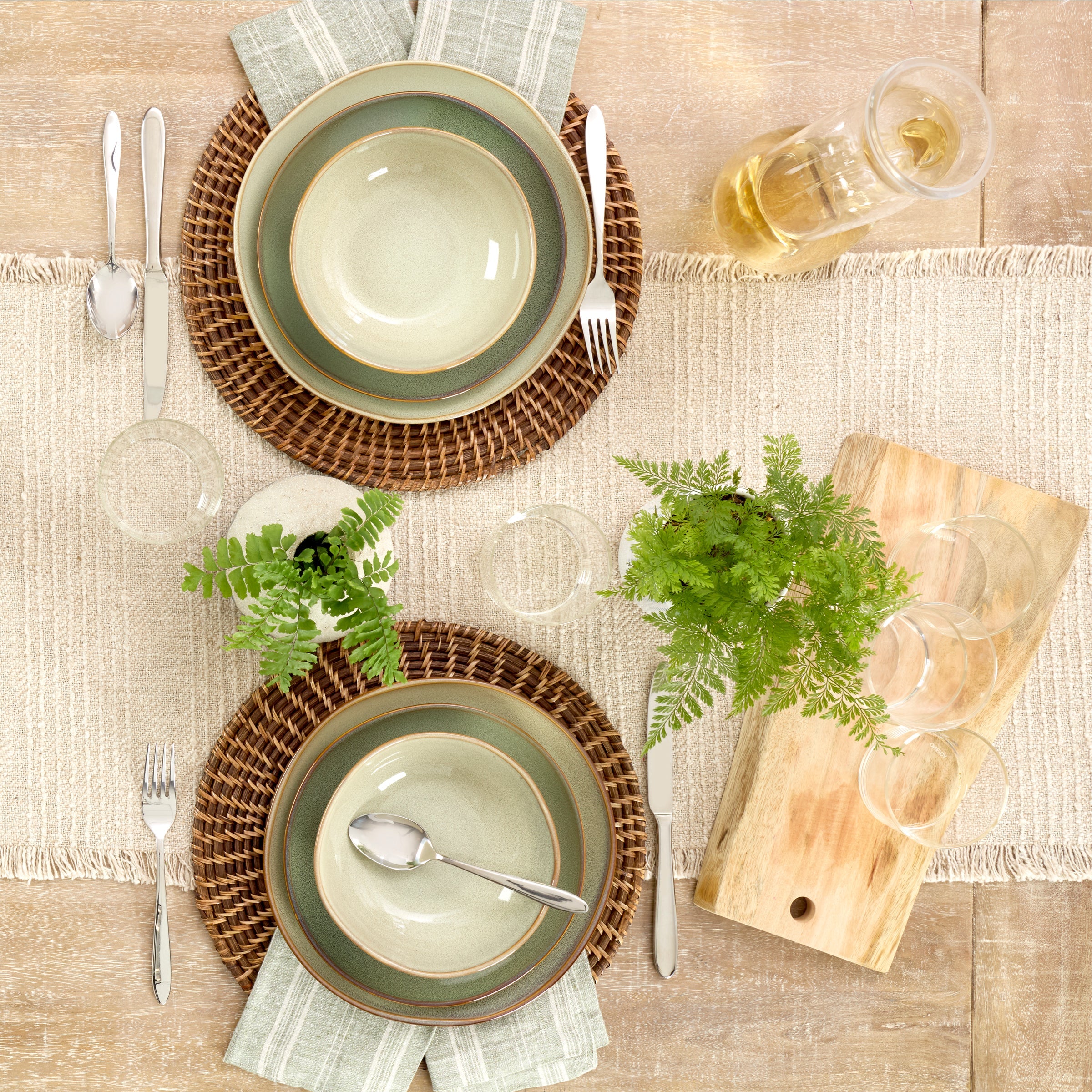 Sage Green Stoneware Dinnerware Set, 12-Piece - Image 4